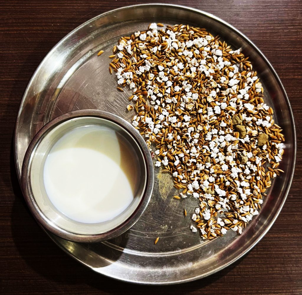 Doodh (Milk) and Laba (Buffed Paddy) offered to Snake-God during Bishara Festival in Mithila region